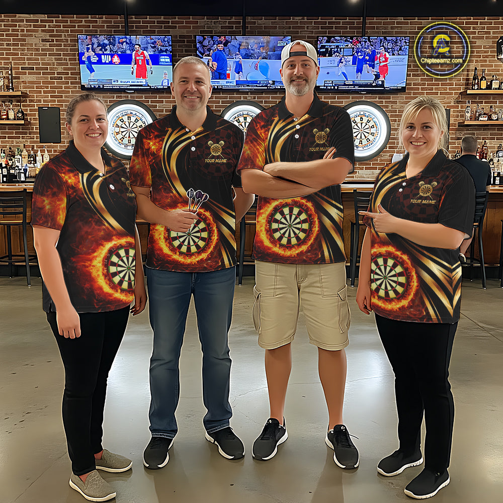 Personalized Fire Flame Darts Shirt For Women Custom Golden Darts Team Jersey Polo & 1/4 Zip TDM6174