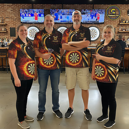 Personalized Fire Flame Darts Shirt For Women Custom Golden Darts Team Jersey Polo & 1/4 Zip TDM6174