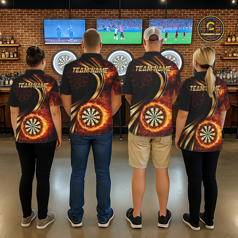Personalized Fire Flame Darts Shirt For Women Custom Golden Darts Team Jersey Polo & 1/4 Zip TDM6174