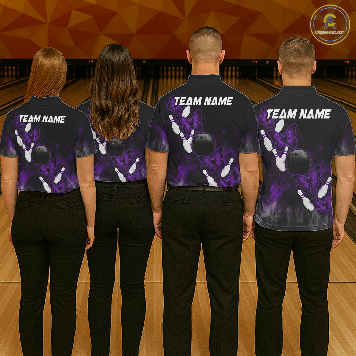 Black And Purple Custom Butterfly Bowling Shirt For Women, Bowling Team Jersey Polo & 1/4 Zip Shirt TDM6180