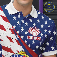 Load image into Gallery viewer, Polo shirt with American flag design and bowling ball logo, featuring 'Your Name' text.