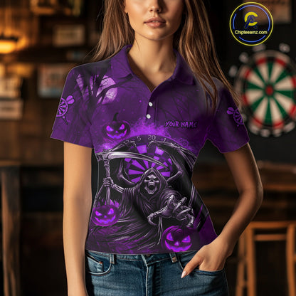 Funny Purple Grim Reaper Halloween Darts Shirt For Women Custom Darts Jersey Team Polo & Quarter Zip TDM4667