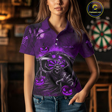 Load image into Gallery viewer, Funny Purple Grim Reaper Halloween Darts Shirt For Women Custom Darts Jersey Team Polo &amp; Quarter Zip TDM4667