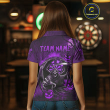 Load image into Gallery viewer, Funny Purple Grim Reaper Halloween Darts Shirt For Women Custom Darts Jersey Team Polo &amp; Quarter Zip TDM4667