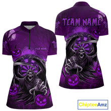 Load image into Gallery viewer, Funny Purple Grim Reaper Halloween Darts Shirt For Women Custom Darts Jersey Team Polo &amp; Quarter Zip TDM4667