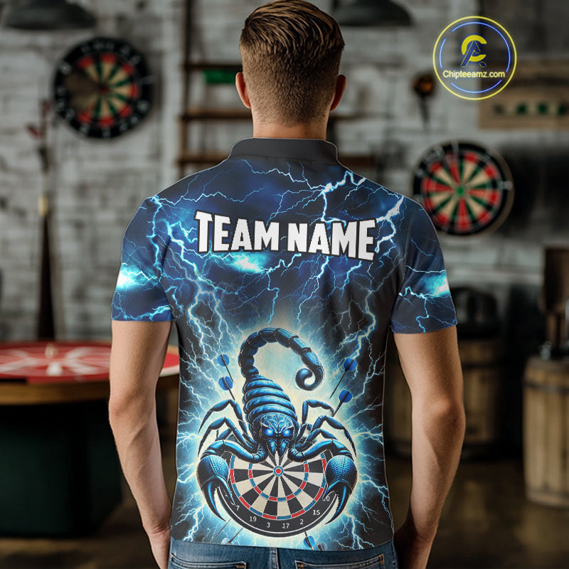 Blue Lightning Thunder Scorpion Darts Shirt For Men Custom Darts Jersey Team Polo & 1/4 Zip TDM4870