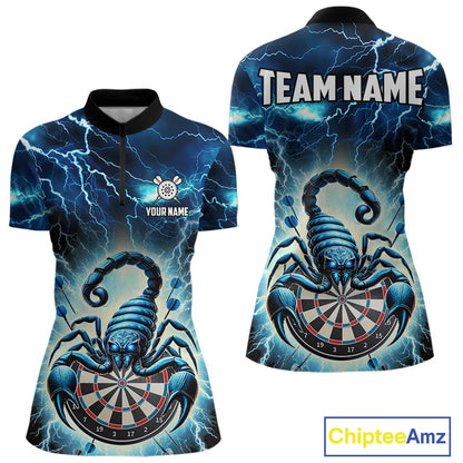 Blue Lightning Thunder Scorpion Darts Shirt For Women Custom Darts Jersey Team Polo & 1/4 Zip TDM4870
