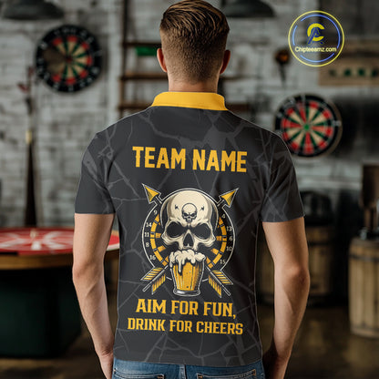 Funny Darts And Beer Aim For Fun Drink For Cheer Custom Skull Dart Shirt For Men, Dart Team Jersey TDM4878