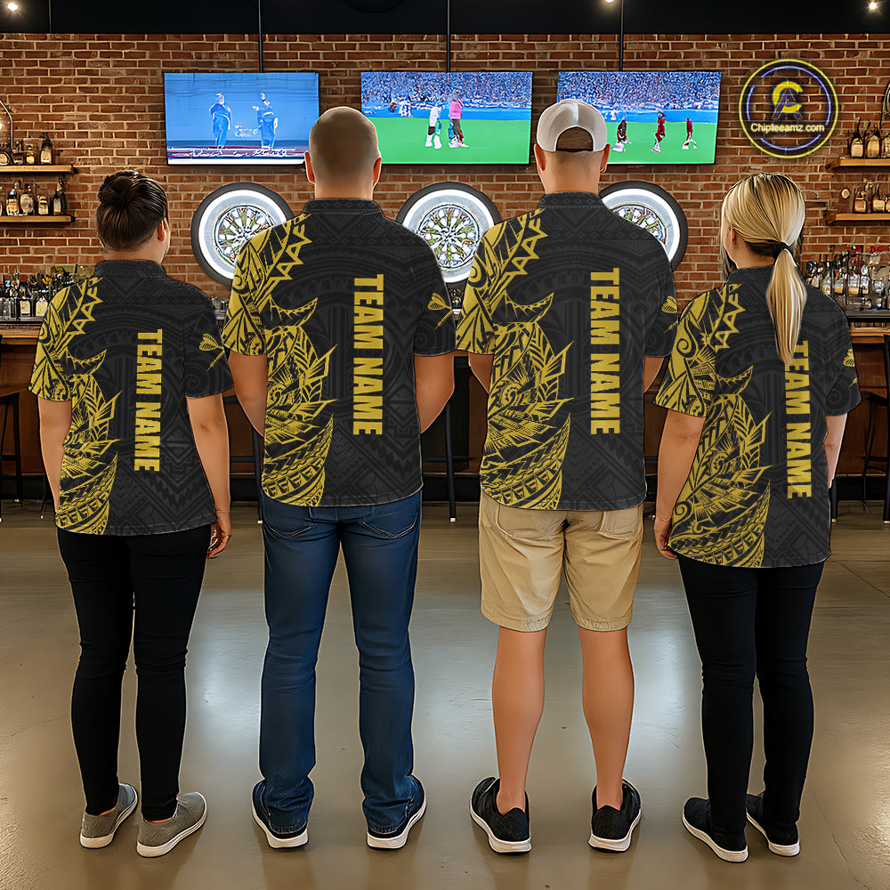 Personalized Yellow Tribal Darts Polo & Quarter Zip Custom Dart Shirts For Men Dart Jerseys TDM5568