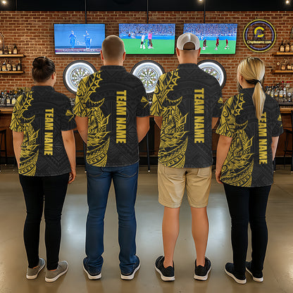 Personalized Yellow Tribal Darts Polo & Quarter Zip Custom Dart Shirts For Men Dart Jerseys TDM5568
