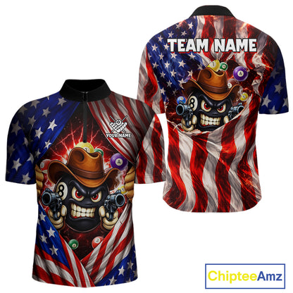 Glowing American Flag Funny 8 Ball Billiard Shirt For Men Custom Patriotic Pool Team Jersey TDM5570