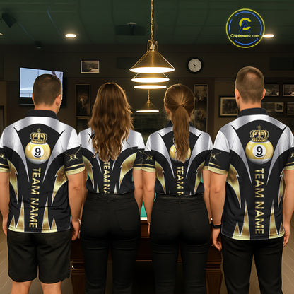 Personalized Crown 9 Ball Billiard Shirt For Women Custom Billiard Tournament Pool Team Jersey |Gold TDM5572