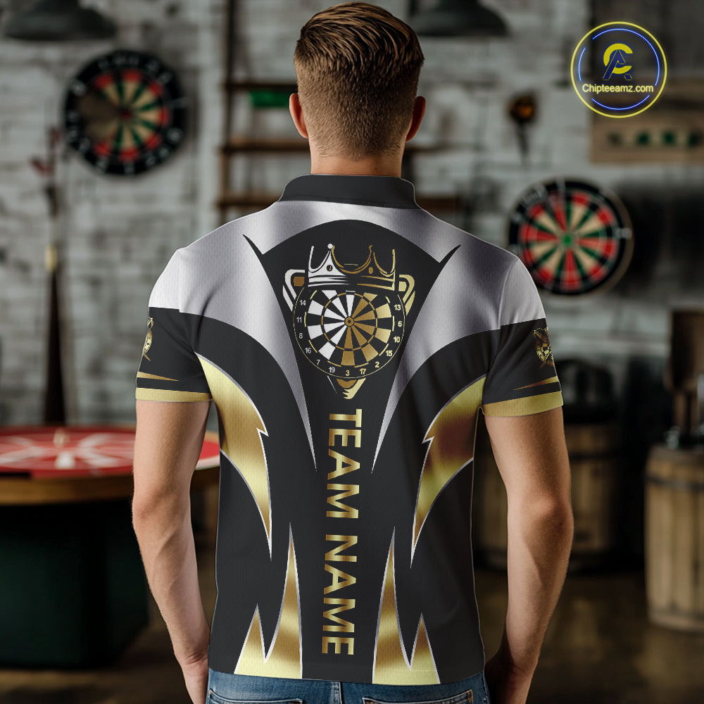 Personalized Crown Darts Shirt For Men Custom Darts Tournament Jersey Team Polo & 1/4 Zip |Gold TDM5573