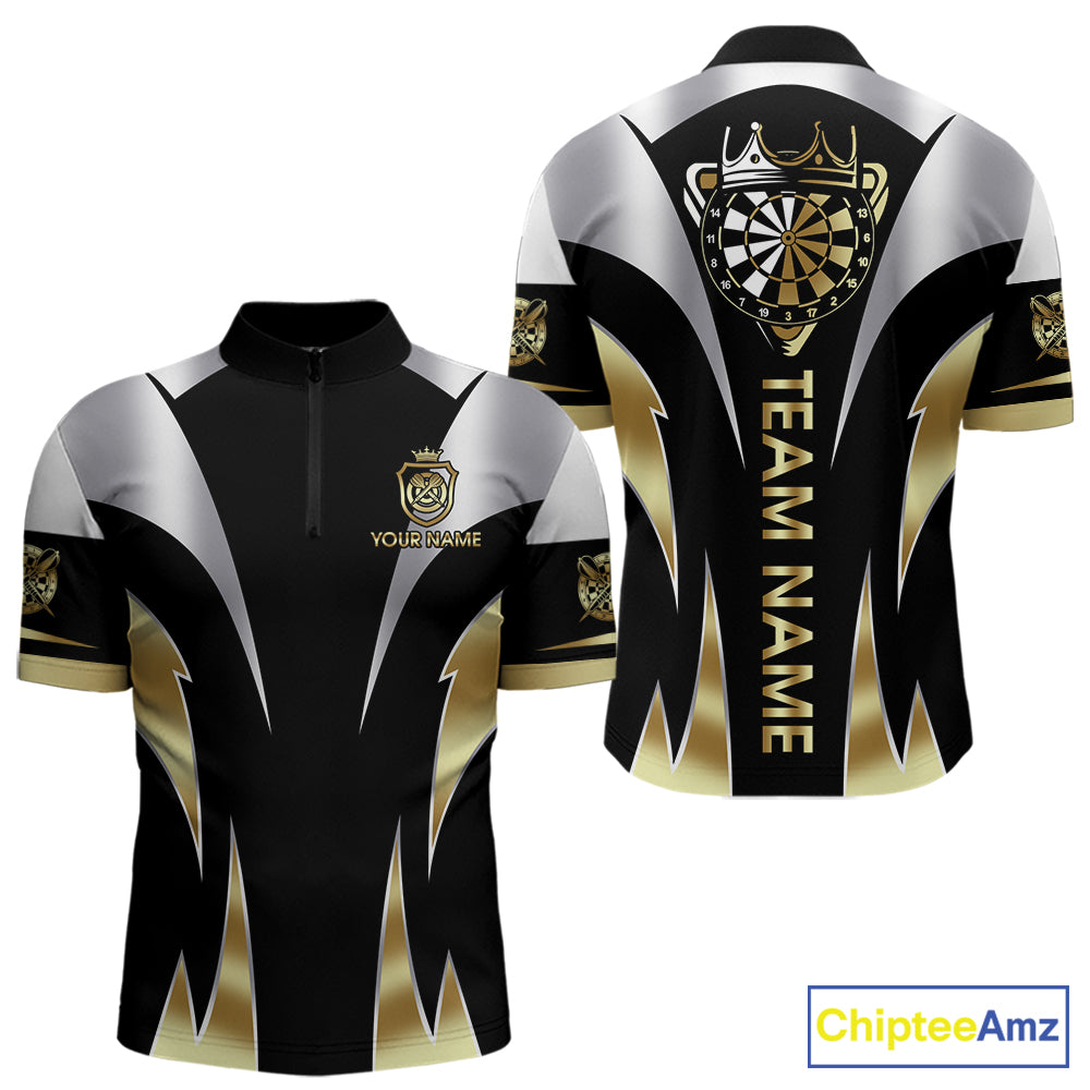 Personalized Crown Darts Shirt For Men Custom Darts Tournament Jersey Team Polo & 1/4 Zip |Gold TDM5573