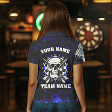 Load image into Gallery viewer, Personalized Blue Glowing Fire Crack Skull Dart Shirt Custom Dart Shirts For Women Dart Team Jersey TDM3492