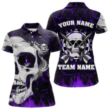 Load image into Gallery viewer, Personalized Purple Glowing Fire Crack Skull Dart Shirt Custom Dart Shirts For Women Dart Team Jersey TDM3493