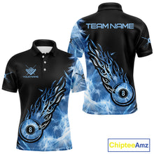 Load image into Gallery viewer, Black And Blue Flaming Icy 8 Ball Pool Billiard Shirt For Men Custom Billiard Team Jersey TDM5808