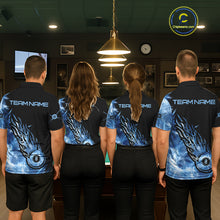 Load image into Gallery viewer, Black And Blue Flaming Icy 8 Ball Pool Billiard Shirt For Men Custom Billiard Team Jersey TDM5808