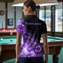 Load image into Gallery viewer, Black And Purple Flaming Icy 8 Ball Pool Billiard Shirt For Women Custom Billiard Team Jersey TDM5809