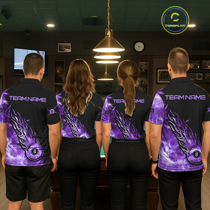 Black And Purple Flaming Icy 8 Ball Pool Billiard Shirt For Men Custom Billiard Team Jersey TDM5809