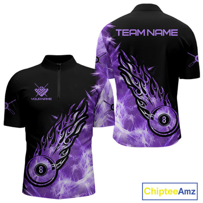 Black And Purple Flaming Icy 8 Ball Pool Billiard Shirt For Men Custom Billiard Team Jersey TDM5809