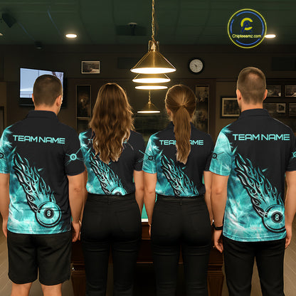 Black And Turquoise Flaming Icy 8 Ball Pool Billiard Shirt For Women Custom Billiard Team Jersey TDM5810