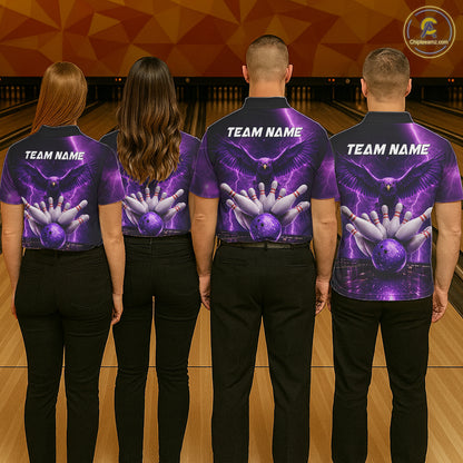 Custom Eagle Thunder Lightning Purple Bowling Shirt For Women, Bowling Team Jersey Polo & 1/4 Zip TDM6188