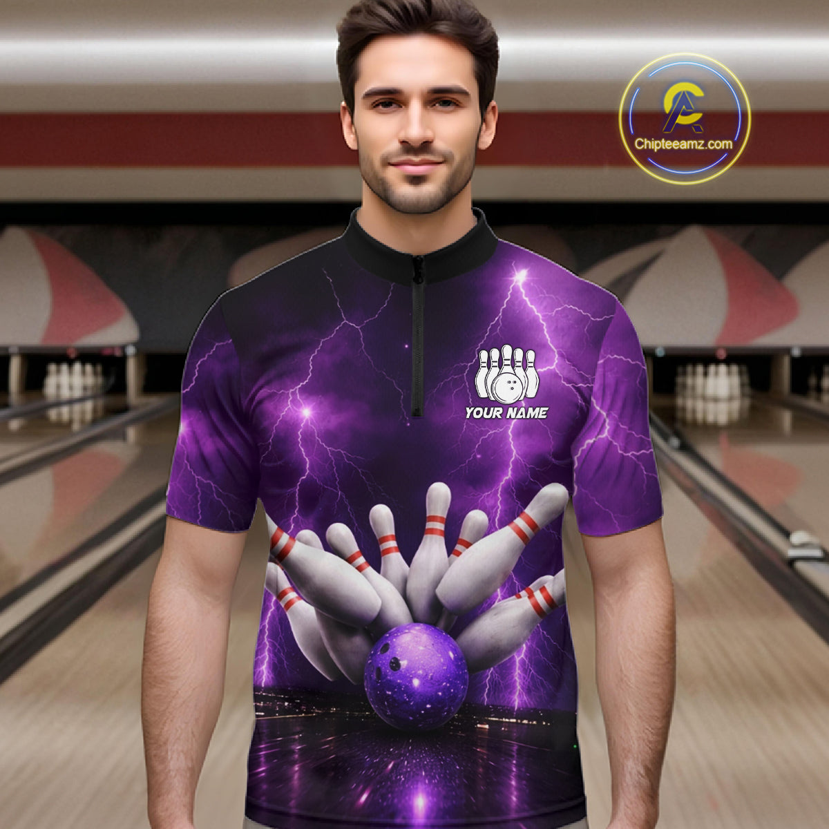 Custom Eagle Thunder Lightning Purple Bowling Shirt For Men, Bowling Team Jersey Polo & 1/4 Zip TDM6188