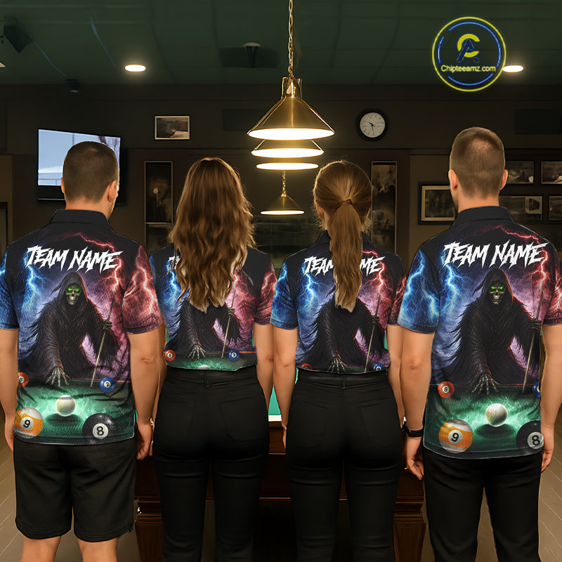 Funny Grim Reaper Lightning Billiard Shirt For Men Custom Pool Balls Team Jersey Polo & 1/4 Zip TDM6410