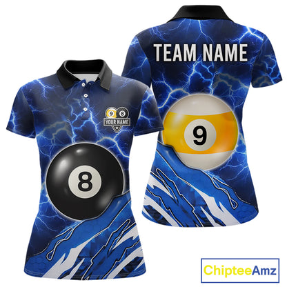 Blue Lightning Billiard Jersey For Women Custom 8 Ball 9 Ball Pool Billiard Shirt Team Polo, 1/4 Zip TDM6413