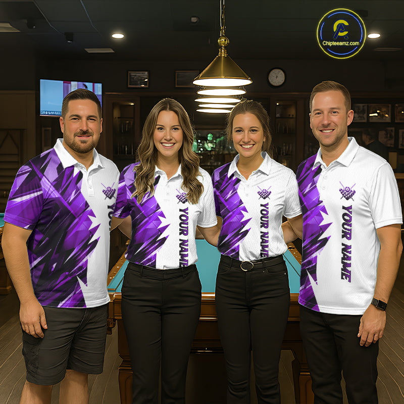 Custom Purple And White 8 Ball Pool Billiard Jersey For Women, Billiard Team Shirts Polo & 1/4 Zip TDM6610
