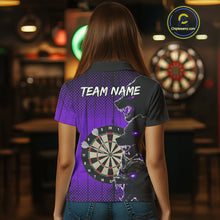 Load image into Gallery viewer, Personalized Purple Grunge Wolf Darts Shirt For Women Custom Funny Darts Jersey Team Polo &amp; 1/4 Zip TDM4673