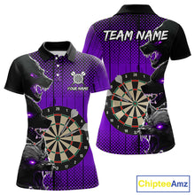 Load image into Gallery viewer, Personalized Purple Grunge Wolf Darts Shirt For Women Custom Funny Darts Jersey Team Polo &amp; 1/4 Zip TDM4673