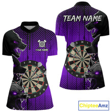 Load image into Gallery viewer, Personalized Purple Grunge Wolf Darts Shirt For Women Custom Funny Darts Jersey Team Polo &amp; 1/4 Zip TDM4673