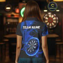 Load image into Gallery viewer, Blue Flaming Dartboard Shirt For Women Custom Fire Darts Jersey Polo &amp; Quarter Zip Team Uniform TDM4676