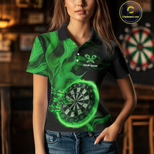 Load image into Gallery viewer, Green Flaming Dartboard Shirt For Women Custom Fire Darts Jersey Polo &amp; Quarter Zip Team Uniform TDM4677