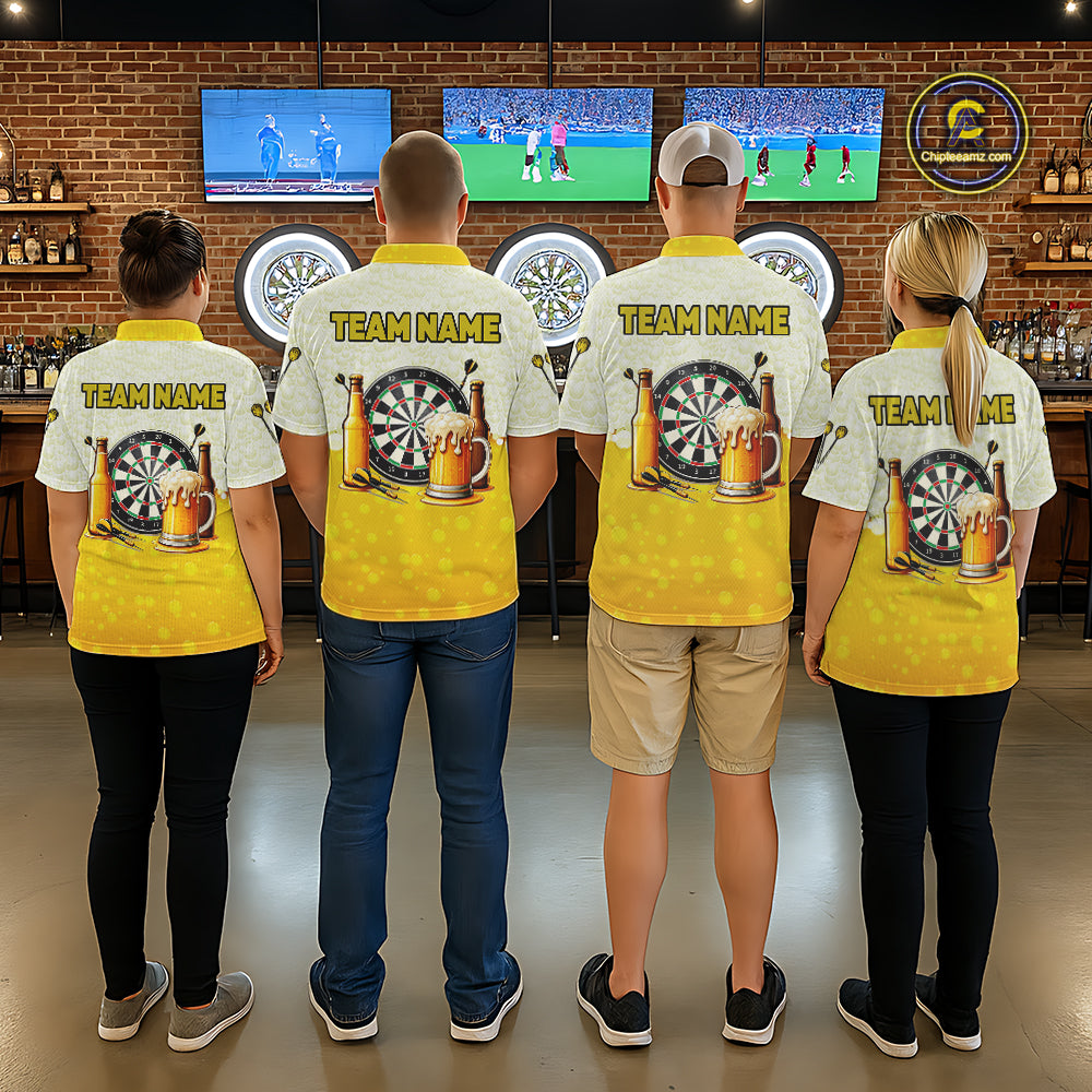 Personalized Yellow Funny Darts And Beer Women Dart Shirts, Drinking Darts Team Jerseys, Dart Gifts TDM2609
