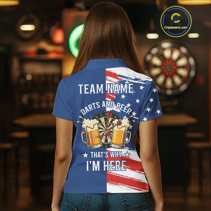 Darts And Beer That's Why I'm Here Funny Dart Shirt For Women Custom Patriotic US Flag Dart Jersey TDM4888
