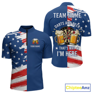 Darts And Beer That's Why I'm Here Funny Dart Shirt For Men Custom Patriotic US Flag Dart Jersey TDM4888