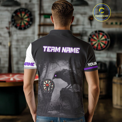 Personalized Raven Darts Shirt For Men Custom Black And Purple Gothic Darts Team Jersey TDM5092