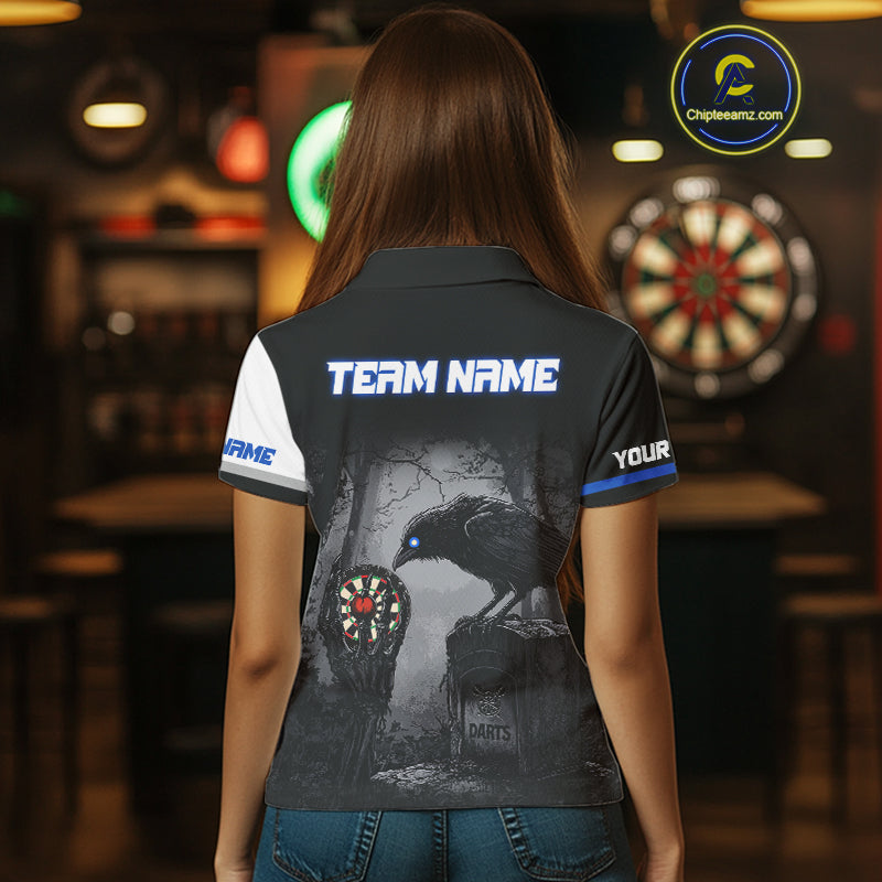 Personalized Raven Darts Shirt For Women Custom Black And Blue Gothic Darts Team Jersey TDM5093