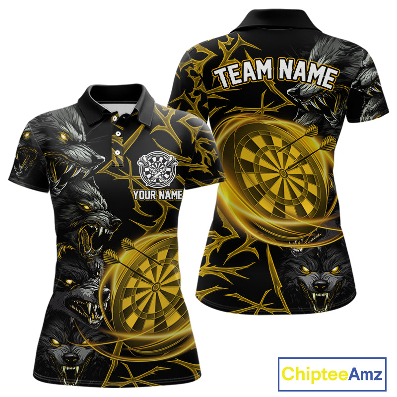 Personalized Wolf Dart Shirts For Women Custom Lights Dartboard Darts Team Jerseys |Gold TDM5094
