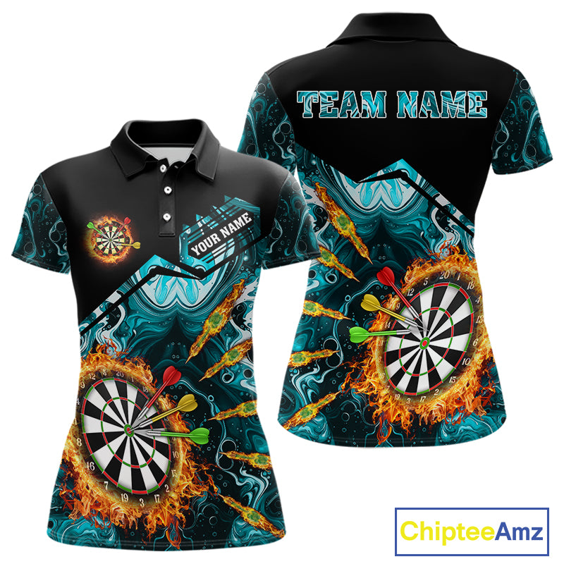 Personalized Turquoise Dartboard Fire Marble Darts Shirt For Women Custom Darts Team Jersey Outfit TDM5097