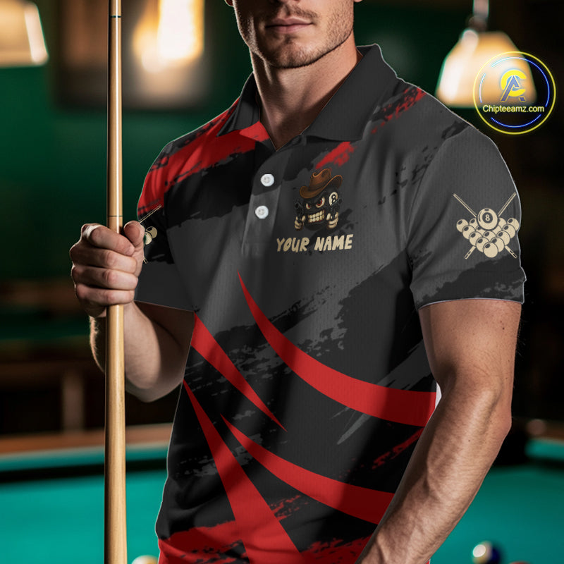 Black And Red Funny 8 Ball Pool Billiard Shirt For Men Custom Billiard Team Jersey Polo & 1/4 Zip TDM5315