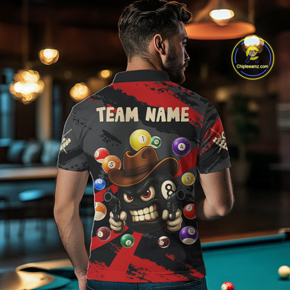 Black And Red Funny 8 Ball Pool Billiard Shirt For Men Custom Billiard Team Jersey Polo & 1/4 Zip TDM5315