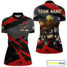 Load image into Gallery viewer, Black And Red Funny 8 Ball Pool Billiard Shirt For Women Custom Billiard Team Jersey Polo &amp; 1/4 Zip TDM5315