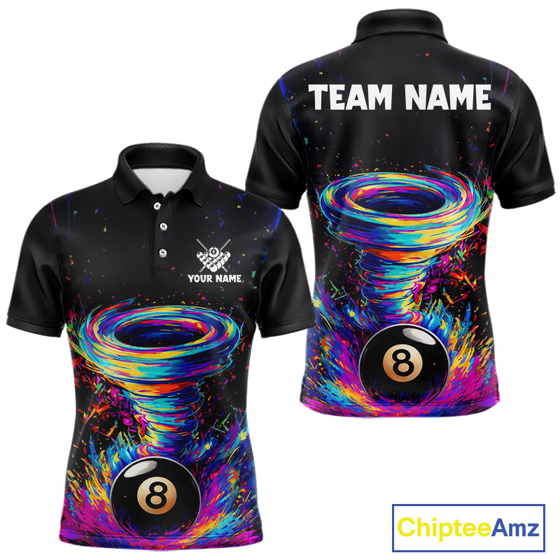 Funny 8 Ball Pool Colorful Splash Tornado Billiard Shirt For Men Custom Billiard Team Jersey TDM5575