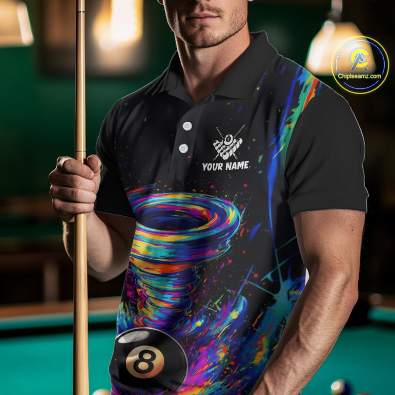 Funny 8 Ball Pool Colorful Splash Tornado Billiard Shirt For Men Custom Billiard Team Jersey TDM5575