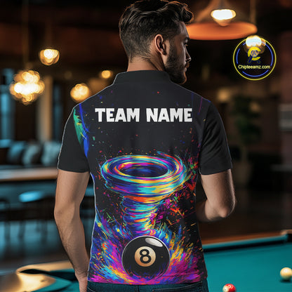 Funny 8 Ball Pool Colorful Splash Tornado Billiard Shirt For Men Custom Billiard Team Jersey TDM5575