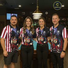 Load image into Gallery viewer, American Flag Funny 8 Ball Pool Billiard Shirt For Women Custom Patriotic Billiard Team Jersey TDM5576